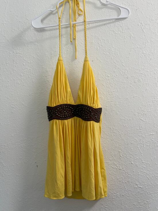 Sky Tops - Vintage Y2K SKY Yellow Embellished Halter Top Size S